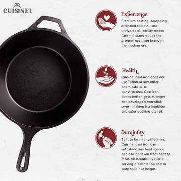 Cuisinel Cast Iron Skillet + Lid - 2-In-1 Multi Cooker - Deep Pot + Frying Pan - 3-Qt Dutch Oven - Pre-Seasoned Oven Cookware - Works for Bread, Indoor/Outdoor, Grill, Stovetop and Induction