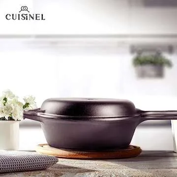 Cuisinel Cast Iron Skillet + Lid - 2-In-1 Multi Cooker - Deep Pot + Frying Pan - 3-Qt Dutch Oven - Pre-Seasoned Oven Cookware - Works for Bread, Indoor/Outdoor, Grill, Stovetop and Induction