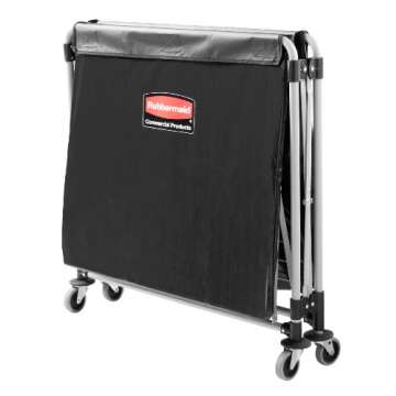 Rubbermaid Commercial Products, Collapsible X Cart, Black, Steel 8 Bushel Bin, Commercial Laundry Cart with Wheels for Hotel/Nursing Home/Home/College Easily Move Laundry/Supplies/Groceries