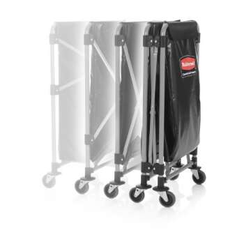 Rubbermaid Commercial Products, Collapsible X Cart, Black, Steel 8 Bushel Bin, Commercial Laundry Cart with Wheels for Hotel/Nursing Home/Home/College Easily Move Laundry/Supplies/Groceries