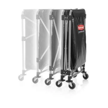 Rubbermaid Commercial Products, Collapsible X Cart, Black, Steel 8 Bushel Bin, Commercial Laundry Cart with Wheels for Hotel/Nursing Home/Home/College Easily Move Laundry/Supplies/Groceries