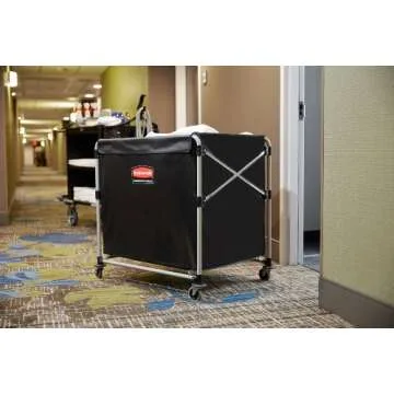 Rubbermaid Commercial Products, Collapsible X Cart, Black, Steel 8 Bushel Bin, Commercial Laundry Cart with Wheels for Hotel/Nursing Home/Home/College Easily Move Laundry/Supplies/Groceries