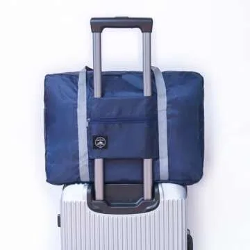 Foldable Travel Duffel Bag 2PCS Tote Carry on Luggage Bag Spirit Airlines Personal item Sports Gym Bag Water Resistant Weekender Overnight Bags for Women and Men (Red+Blue)