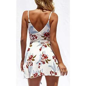 ECOWISH Womens White V-Neck Lace Mini Dress