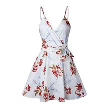 ECOWISH Womens White V-Neck Lace Mini Dress