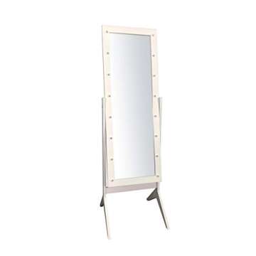 eHomeProducts White Finish LED Lights Wooden Cheval Bedroom Floor Mirror Stand Hollywood Style Makeup Mirror