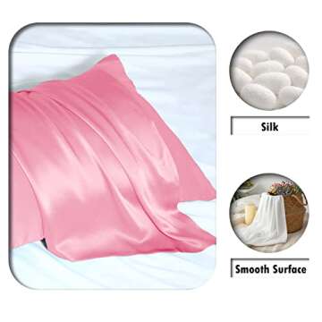 Natural Mulberry Silk Pillowcase for Hair and Skin Standard Size 20"X 26" Case with Hidden Zipper Soft Breathable Smooth Cooling Silk Pillow Covers for Sleeping(Pink,1Pcs)