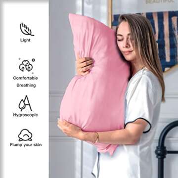 Natural Mulberry Silk Pillowcase for Hair and Skin Standard Size 20"X 26" Case with Hidden Zipper Soft Breathable Smooth Cooling Silk Pillow Covers for Sleeping(Pink,1Pcs)