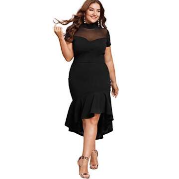 Milumia Women's Plus Size Elegant Mesh Frill Ruffle Round Neck Pencil Party Cocktail Dress Black 3X-Large Plus