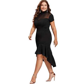 Milumia Women's Plus Size Elegant Mesh Frill Ruffle Round Neck Pencil Party Cocktail Dress Black 3X-Large Plus