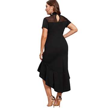 Milumia Women's Plus Size Elegant Mesh Frill Ruffle Round Neck Pencil Party Cocktail Dress Black 3X-Large Plus