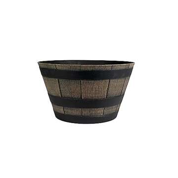 The HC Companies 17.5 Inch Whiskey Barrel Planter - Weather Resistant Resin Plant Pot for Indoor Outdoor Use in Dark Oak Color (Faux Wood)