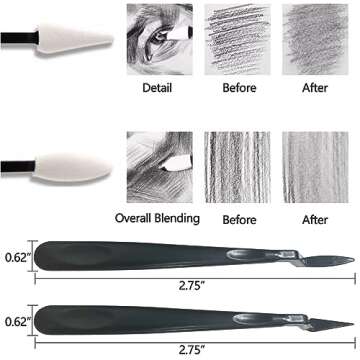 43 PCS Blending Stumps and Tortillions Paper Art Blenders Sketch Drawing Tools with Sketch Wipe Scrapers,Rub Sponge,Kneaded Eraser and Sandpaper Sharpeners