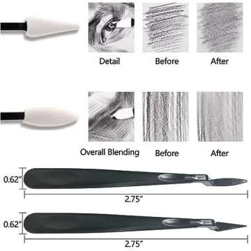 43 PCS Blending Stumps and Tortillions Paper Art Blenders Sketch Drawing Tools with Sketch Wipe Scrapers,Rub Sponge,Kneaded Eraser and Sandpaper Sharpeners