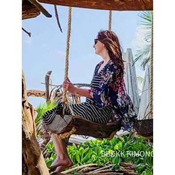 Summer Cardigans for Women Lightweight Floral Swimsuit Kimono Cover Ups Maternity Tops Beach Boho Chiffon Sheer Hawaiian Shirts Blouses Wraps Shawls Deep Blue Large