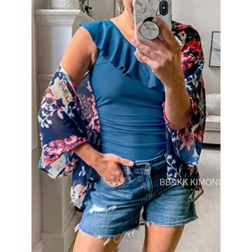 Summer Cardigans for Women Lightweight Floral Swimsuit Kimono Cover Ups Maternity Tops Beach Boho Chiffon Sheer Hawaiian Shirts Blouses Wraps Shawls Deep Blue Large