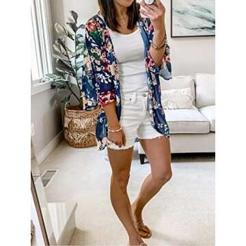 Summer Cardigans for Women Lightweight Floral Swimsuit Kimono Cover Ups Maternity Tops Beach Boho Chiffon Sheer Hawaiian Shirts Blouses Wraps Shawls Deep Blue Large