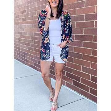 Summer Cardigans for Women Lightweight Floral Swimsuit Kimono Cover Ups Maternity Tops Beach Boho Chiffon Sheer Hawaiian Shirts Blouses Wraps Shawls Deep Blue Large