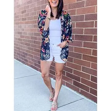 Summer Cardigans for Women Lightweight Floral Swimsuit Kimono Cover Ups Maternity Tops Beach Boho Chiffon Sheer Hawaiian Shirts Blouses Wraps Shawls Deep Blue Large
