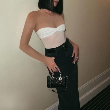 Bocymolay Y2k Ruched Bow Tube Top for Women