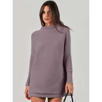 ANRABESS Women Oversized Casual Loose Turtleneck Long Sleeve Slouchy Baggy Knit Tunic Sweaters Pullover 2024 Fall Outfits Purple Large