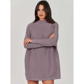 ANRABESS Women Oversized Casual Loose Turtleneck Long Sleeve Slouchy Baggy Knit Tunic Sweaters Pullover 2024 Fall Outfits Purple Large