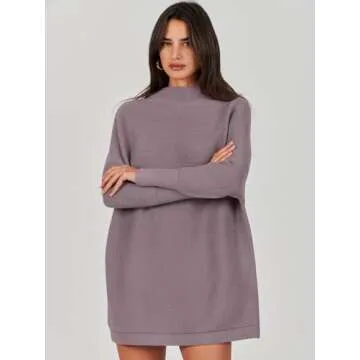 ANRABESS Women Oversized Casual Loose Turtleneck Long Sleeve Slouchy Baggy Knit Tunic Sweaters Pullover 2024 Fall Outfits Purple Large
