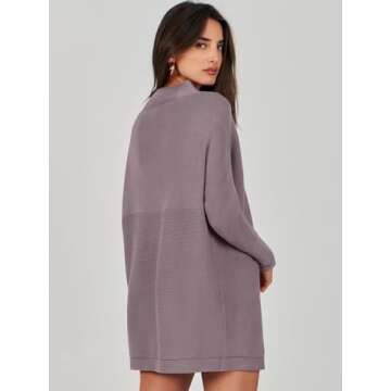 ANRABESS Women Oversized Casual Loose Turtleneck Long Sleeve Slouchy Baggy Knit Tunic Sweaters Pullover 2024 Fall Outfits Purple Large