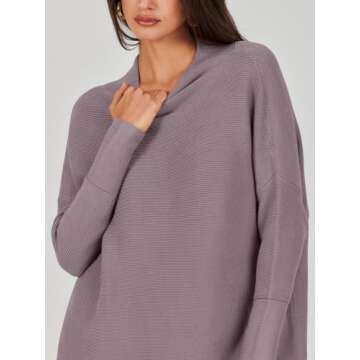 ANRABESS Women Oversized Casual Loose Turtleneck Long Sleeve Slouchy Baggy Knit Tunic Sweaters Pullover 2024 Fall Outfits Purple Large