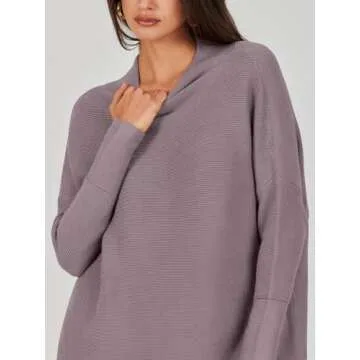 ANRABESS Women Oversized Casual Loose Turtleneck Long Sleeve Slouchy Baggy Knit Tunic Sweaters Pullover 2024 Fall Outfits Purple Large