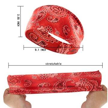 Carede Paisley Bandana Headbands for Women Wide Boho Headbands Elastic Hair Bands Running Sport Non Slip Sweat Head wraps,Pack of 8