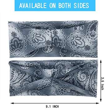 Carede Paisley Bandana Headbands for Women Wide Boho Headbands Elastic Hair Bands Running Sport Non Slip Sweat Head wraps,Pack of 8