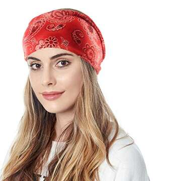 Carede Paisley Bandana Headbands for Women Wide Boho Headbands Elastic Hair Bands Running Sport Non Slip Sweat Head wraps,Pack of 8