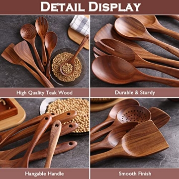 NAYAHOSE Teak Wooden Spoon Set - Eco-Friendly Kitchen Utensils