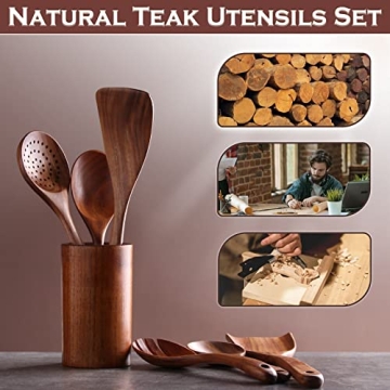 NAYAHOSE Teak Wooden Spoon Set - Eco-Friendly Kitchen Utensils