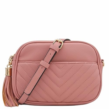 Stylish Chevron Quilted Crossbody Bag with Adjustable Chain Strap - Dusty Pink