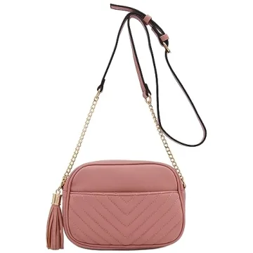 FashionPuzzle Chevron Quilted Crossbody Bag Dusty Pink
