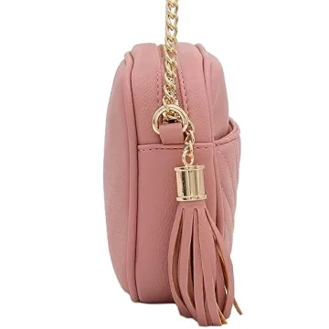 FashionPuzzle Chevron Quilted Crossbody Bag Dusty Pink