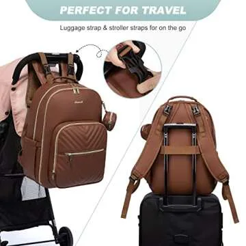 LOVEVOOK Leather Diaper Bag Backpack, Quilted Baby Bag with Changing Pad & Pacifier Holder, Waterproof Travel Diaper Bags for Baby Boys Girls, Stylish and Large Capacity, Brown