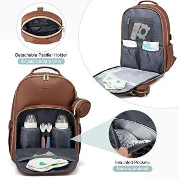 LOVEVOOK Leather Diaper Bag Backpack, Quilted Baby Bag with Changing Pad & Pacifier Holder, Waterproof Travel Diaper Bags for Baby Boys Girls, Stylish and Large Capacity, Brown