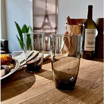 KLIFA- ETON- 15.2 & 20.8 ounce, Set of 8, Acrylic Tumbler & Highball Drinking Glasses, Stackable Plastic Drinkware, Dishwasher Safe, Gray-Black