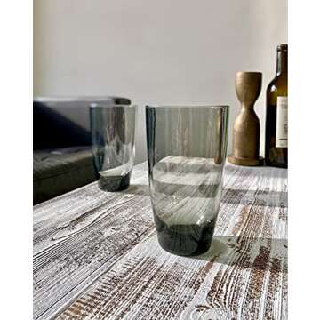 KLIFA- ETON- 15.2 & 20.8 ounce, Set of 8, Acrylic Tumbler & Highball Drinking Glasses, Stackable Plastic Drinkware, Dishwasher Safe, Gray-Black