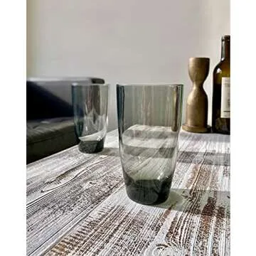 KLIFA- ETON- 15.2 & 20.8 ounce, Set of 8, Acrylic Tumbler & Highball Drinking Glasses, Stackable Plastic Drinkware, Dishwasher Safe, Gray-Black