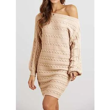 KIRUNDO Casual Loose Oversized Long Sleeve Tunic Long Pullover Mini Sweaters Dress 2024 Fall Outfits for Women(Beige Apricot, Medium)