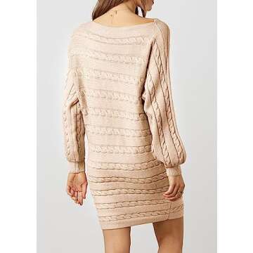 KIRUNDO Casual Loose Oversized Long Sleeve Tunic Long Pullover Mini Sweaters Dress 2024 Fall Outfits for Women(Beige Apricot, Medium)