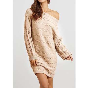KIRUNDO Casual Loose Oversized Long Sleeve Tunic Long Pullover Mini Sweaters Dress 2024 Fall Outfits for Women(Beige Apricot, Medium)