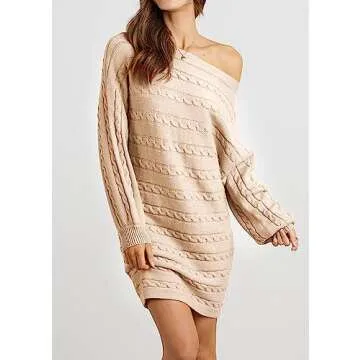 KIRUNDO Casual Loose Oversized Long Sleeve Tunic Long Pullover Mini Sweaters Dress 2024 Fall Outfits for Women(Beige Apricot, Medium)