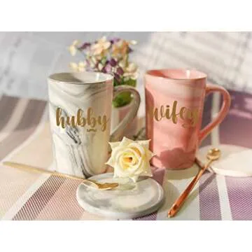 Wifey and Hubby Coffee Mugs Set for Couples | Unique Handmade Gift for Anniversary, Engagement and V...