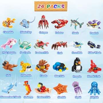 24 Packs Valentines Day Gifts for Kids School, Sea Animal Building Blocks with Valentines Cards for ...