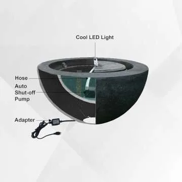 Xbrand 19.8"" W Round Polyresin Indoor/Outdoor Sphere Water Fountain w/LED Light, Garden Water Fountain, Water Bowl Fountain, Patio Water Fountain, Water Fountain Décor, Dark Green, AMS3542-2